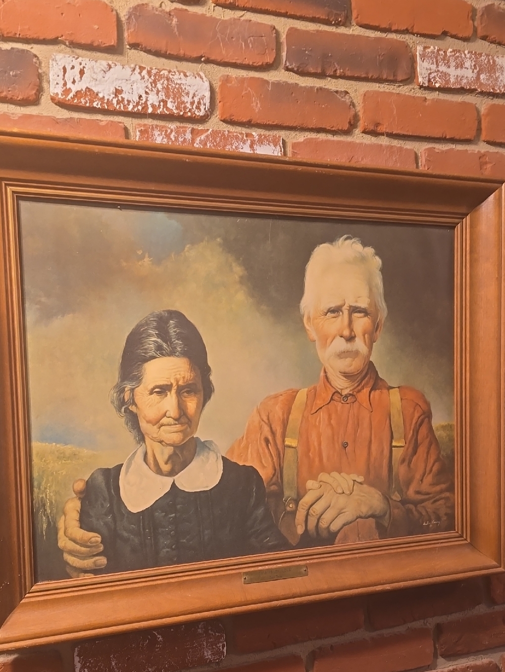 Vintage Framed Portrait of Elderly Couple in Earth Tones